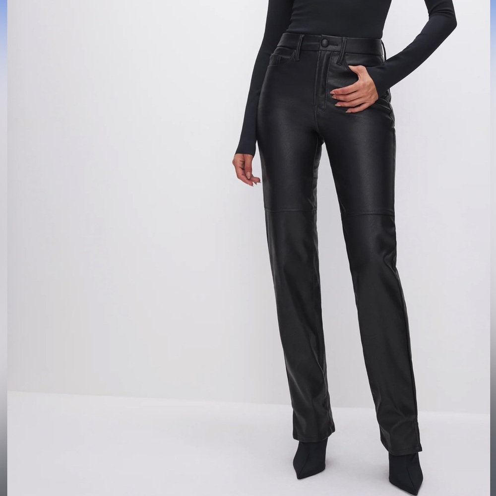 Good American The Good Boy Faux Leather Pants Black Sz 2/26 High Rise